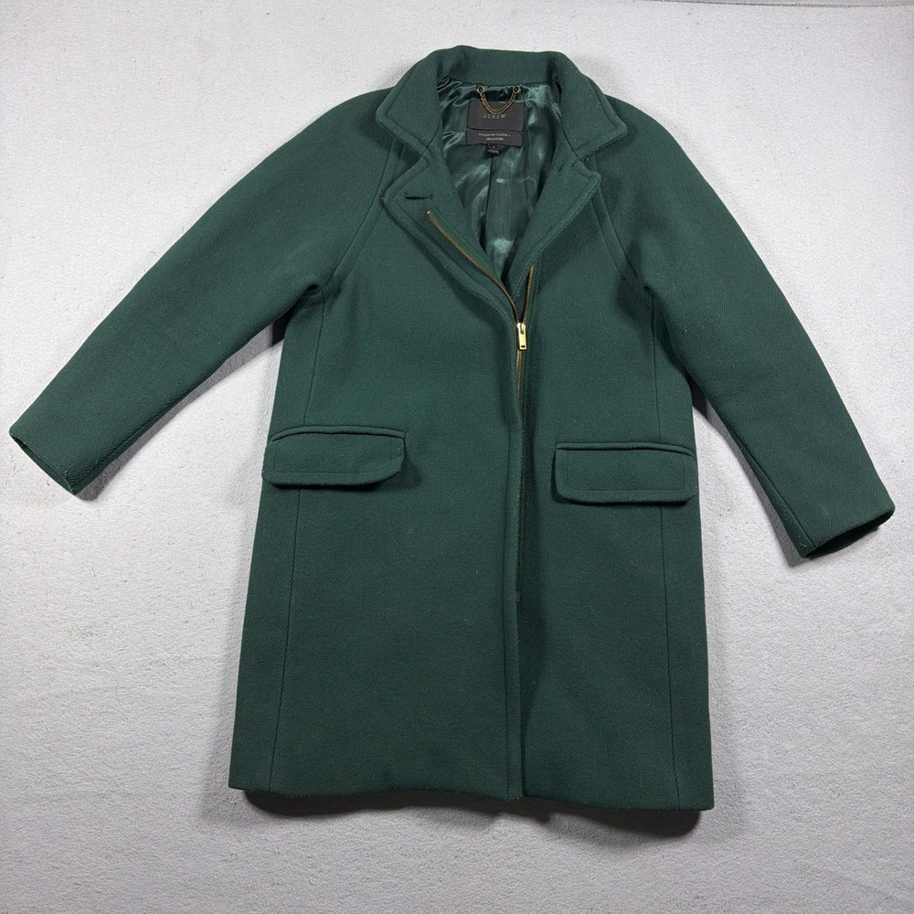 J Crew Stadium Cloth‎ Coat Women 2 Nello Gori Wool Zip Hunter Green Quiet Luxury